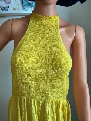 CHICME Yellow Halter Maxi Dress XL Smocked Back thumbnail 2