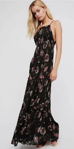Intimately Free People Black Floral ‘Garden Party’ Smocked Maxi Dress, Size M thumbnail 1