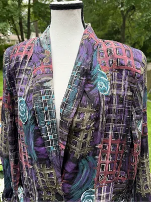 Blazer Glory VTG Purple Blue Black Floral Rayon/Acetate Blazer Sz S 9654 thumbnail 3