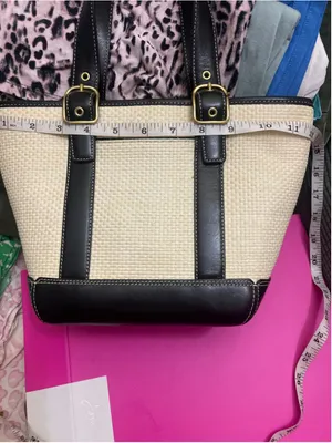 Coach Straw & Leather Tote Bag Beige Black small size thumbnail 12
