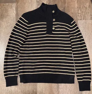 FINAL PRICE Lauren Ralph Lauren Black and Metallic Gold Striped Turtleneck thumbnail 1