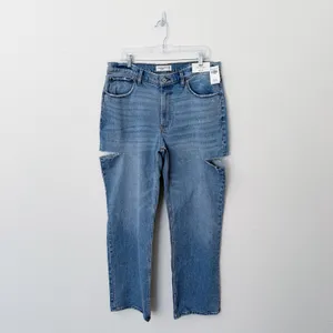 [Abercrombie & Fitch] The Baggy Mid Rise Jeans Side Slit Cuts NWT Sz 32 Long 14L thumbnail 3