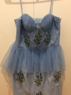 XS Tull dress with built-in corset light blue with flowers halloween costume thumbnail 5