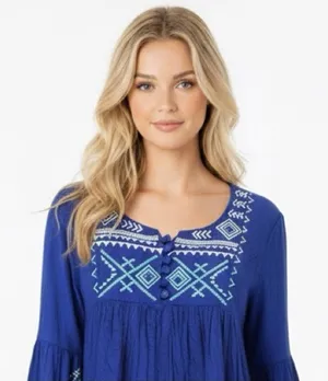 Patrons of Peace small blue boho embroidered top thumbnail 1