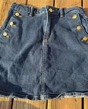 Michael Kors Denim Mini Skirt Women’s Size 6 Dark Wash Sailor Gold Button thumbnail 1