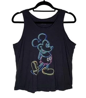 Disney Mickey Mouse Neon Line Portrait Tank Top Workout Pullover Black Size XL thumbnail 1