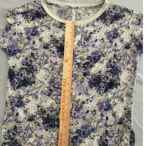 Anthropologie Purple Abstract Floral Splatter Print Cotton Boxy Top‎ Tee Medium thumbnail 8