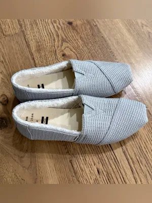 Toms X West Elm Womens Alpargata Mid Grey Repreve Waffle Knit Faux Shearling thumbnail 2