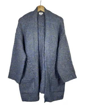 World Market Women Open Cardigan Sweater One Size Blue Gray Wool Blend Lagenlook thumbnail 1