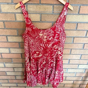 Free People Red Flowy Tank Mini Dress Boho Patterned Size Small thumbnail 2