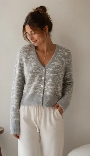 Abercrombie & Fitch Soft AF Cardigan S Fuzzy Animal Print Y2K Cozy Balletcore thumbnail 1