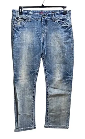 Rock & Roll Cowgirl Y2K Boyfriend Fit Cropped Jeans Blue Size 28 Summer Coastal thumbnail 1