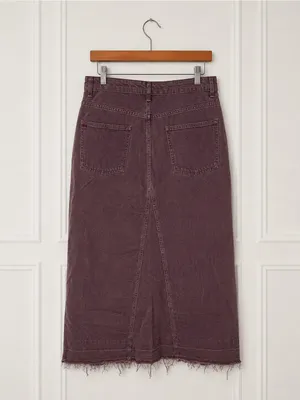 BDG Wine-Toned Maxi Denim Skirt with Front Slit thumbnail 6