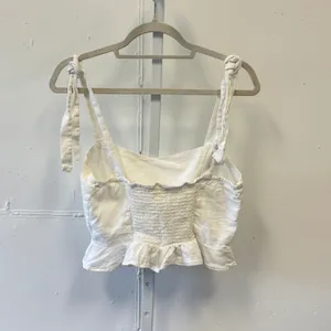LA Hearts Linen Blend Tie Shoulder Smocked Ruffle Crop Top Medium White Cottage thumbnail 2