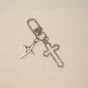 Cross Star Keychain Charm for Men Women Car Keychain Key Ring Bag Charm Silver thumbnail 2