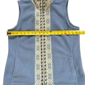 LL Bean Vest Jacket Blue Nordic Snowflake Fleece Mock Neck Full Zip Womens Med thumbnail 12