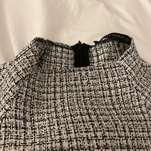 Zara | Tweed 3/4 Sleeve Blouse Black White XS Mock neck thumbnail 4