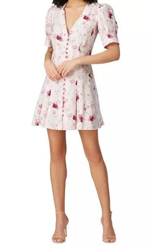 CHELSEA AND WALKER Women's White Pink Floral Button Front Mini Dress Size 4 thumbnail 1