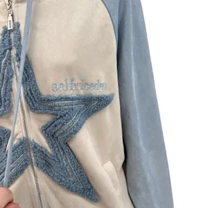 Aelfric Eden‎ Star Patchwork Zip Hoodie Blue Beige Suede Streetwear Size Medium thumbnail 7