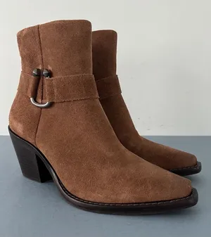 Antonio Melani Tabbie Oiled‎ Suede Pecan Pie Brown Western Buckle Boots thumbnail 1