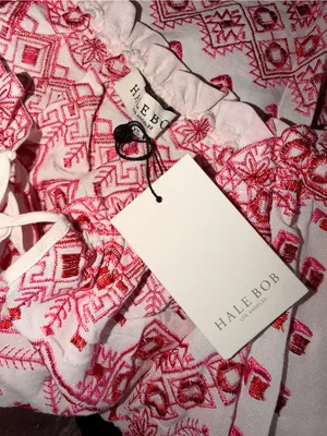 Hale Bob XS White Pink Embroidered Boho Top Blouse NWT Oversized thumbnail 6