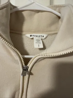 Athleta Eastbound Half-Zip Fleece Sweatshirt Cream Petite Small thumbnail 3
