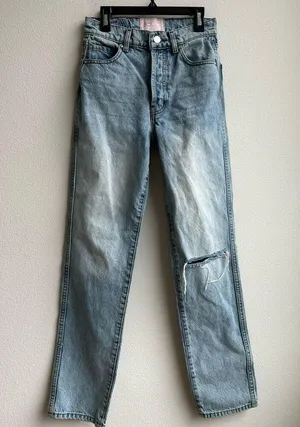 Revice Denim Button Fly Distressed Back Rip Thigh Straight Leg Jeans Size 24 thumbnail 3