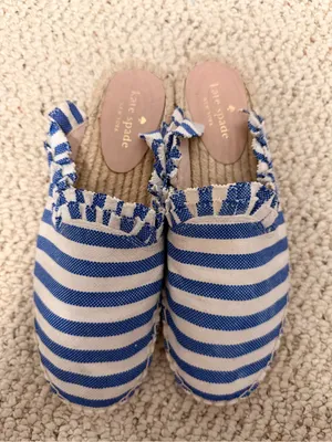 Kate Spade Laila Blue White Striped Espadrille Mule Slides Ruffle Trim Size‎ 7.5 thumbnail 10