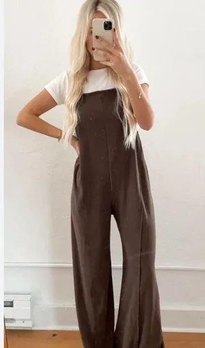 1970’s Inspired Boho Wide Flare Leg Overalls Jumpsuit Romper Brown Size Small thumbnail 2