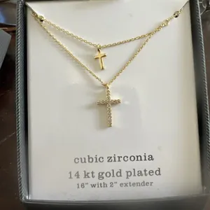 Sparkle cubic, zirconia, and 14 karat gold plated cross Necklace thumbnail 5