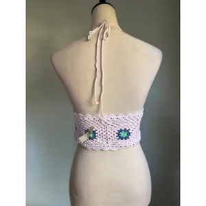 Aerie Crochet Halter Lilac Floral Granny Square Boho Crop Top M boho whimsigoth thumbnail 3