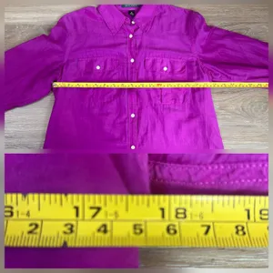 Lauren Ralph Lauren Button Up Shirt Women Large Purple Cotton Silk Utility Light thumbnail 5