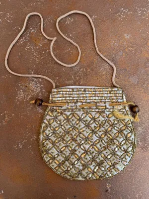 Free People Vtg classy Gold and white beaded crossbody clutch purse #boho #festival #artisan #goingout thumbnail 1