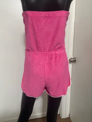 Heart & Hips Strapless Terry cloth romper, and Brite pink thumbnail 2