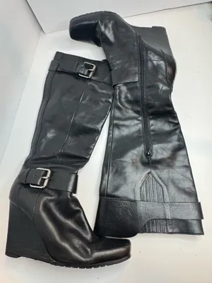 Nine West Niolia Black Leather Wedge Knee High Boots Womens Size 9 M thumbnail 5