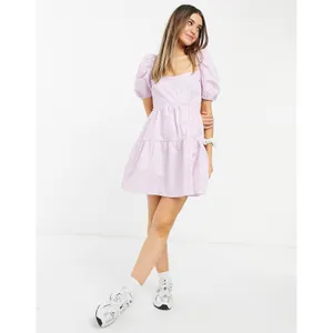 BARDOT Lavender Puff Sleeve Tiered‎ Mini Dress Open Back Wedding Guest Size 6 SM thumbnail 4