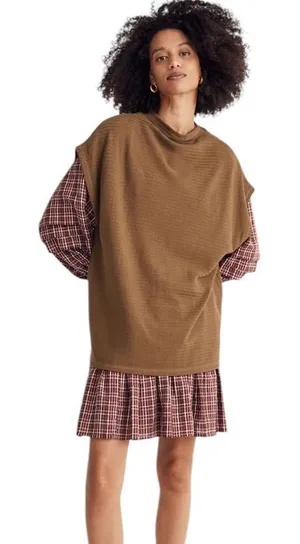 Madewell Oversized Funnelneck Tunic Top in Golden Spinach S thumbnail 1