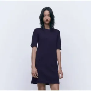 Zara Knit Navy Blue Mini Dress with Gold Buttons L 90s Minimalist Quiet Luxury thumbnail 2