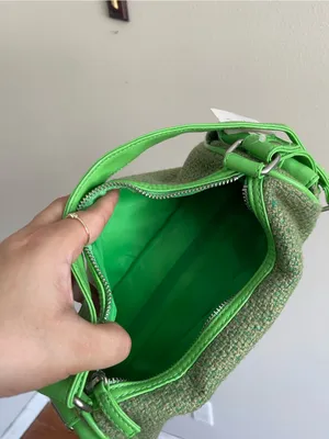 Green Tweed Shoulder Bag with Lime Trim thumbnail 5