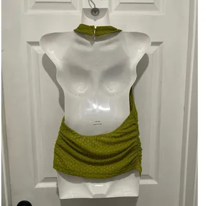 Cider Chartreuse Texture Halter Ruching Top Size M Flirty Beach Festival Y2K thumbnail 2