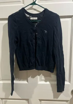 Navy y2k Abercrombie and Fitch cardigan lace back size large thumbnail 1
