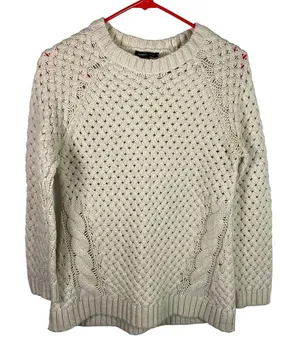 Mango MNG Suit Open Cable Knit Aran‎ Beige fisherman Sweater Size S thumbnail 1