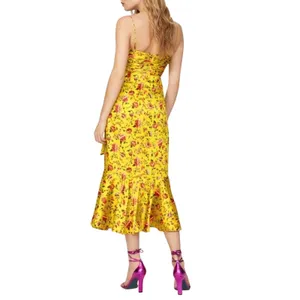Cinq à Sept Dress Size 0 Provence Katz Floral Back Zip Yellow Satin Finish thumbnail 2