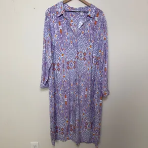 NEW Canyon Retreat‎ Women Messa Shirt Dress 1X Purple Ikat Paisley Purple Resort thumbnail 2