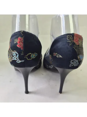 Aldo Size US 8.5 Black Multicolored Oriental Jacquard Pattern Platform Pumps thumbnail 6