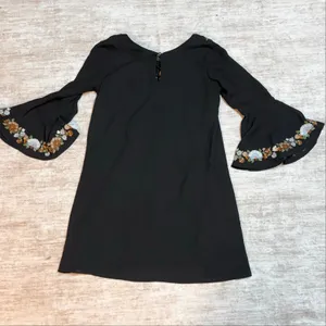 Va Va Joy Han Womens Small Black Embroidered Floral Midi Dress Retro Bell Sleeve thumbnail 8
