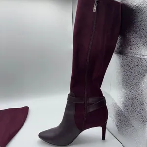 Calvin Klein Jemamine Wide‎ Calf Tall Boots Burgundy Suede Leather Heel Size 6.5 thumbnail 10