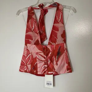 NEW! Peppermayo Lets Pretend Halterneck red floral Top sicily sunsets print US 0 thumbnail 3