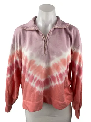 Lou & Grey Women's Pink Coral Tie Dye Quarter Zip Long Sleeve Sweatshirt Top XS thumbnail 1