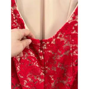 JARLO Red Lace Nude Underlay Low Back Maxi‎ Dress Size UK 14 = US 10 thumbnail 6